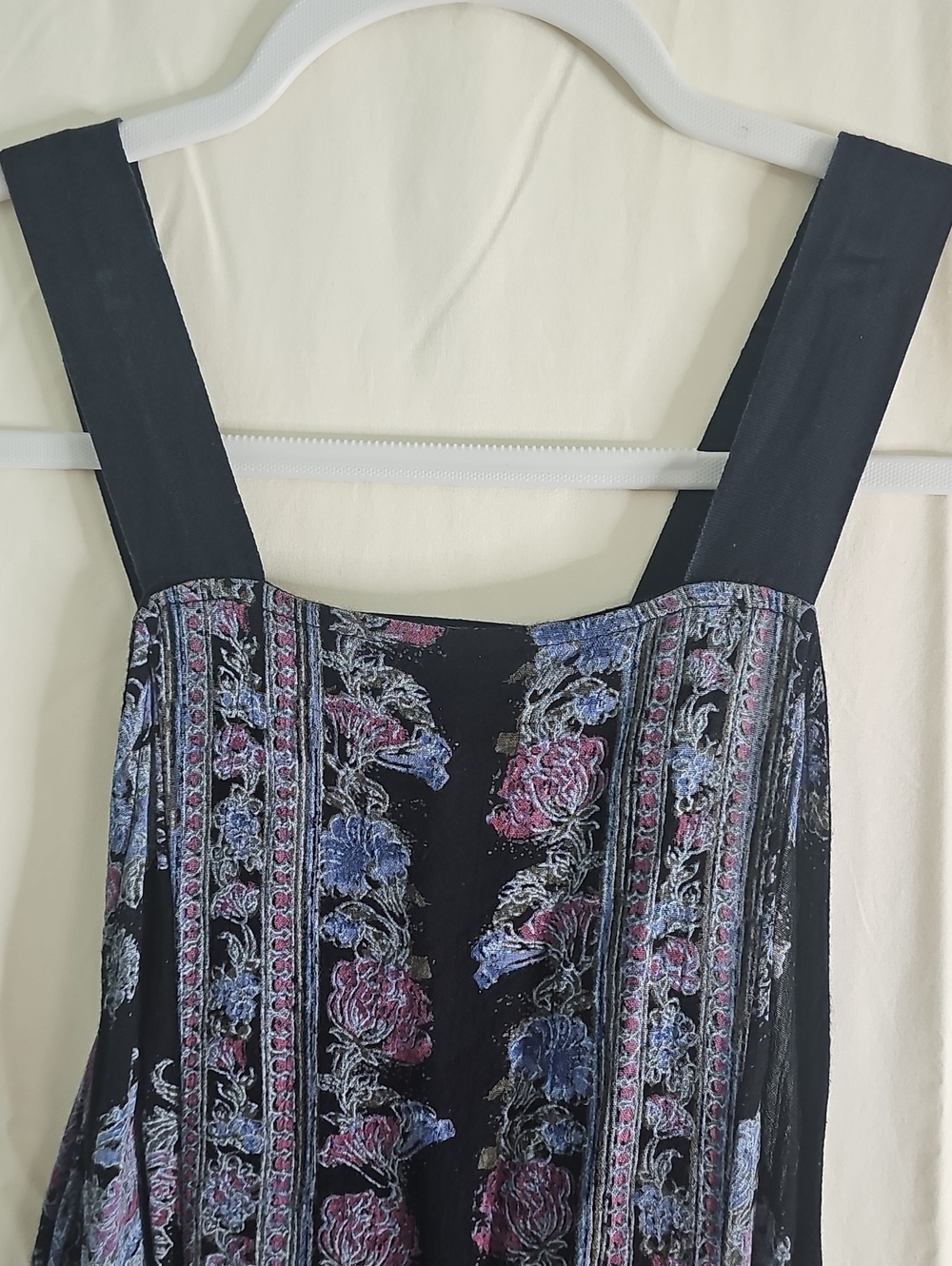 Free People Black Mini Dress with Purple and Light Blue Floral Border - Picture 2 of 7